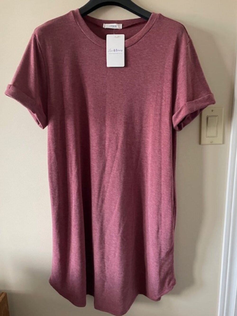 Cherish (Lacy & Envy) Burgundy Jersey-like Soft Dress with cap sleeves Sz L NWT